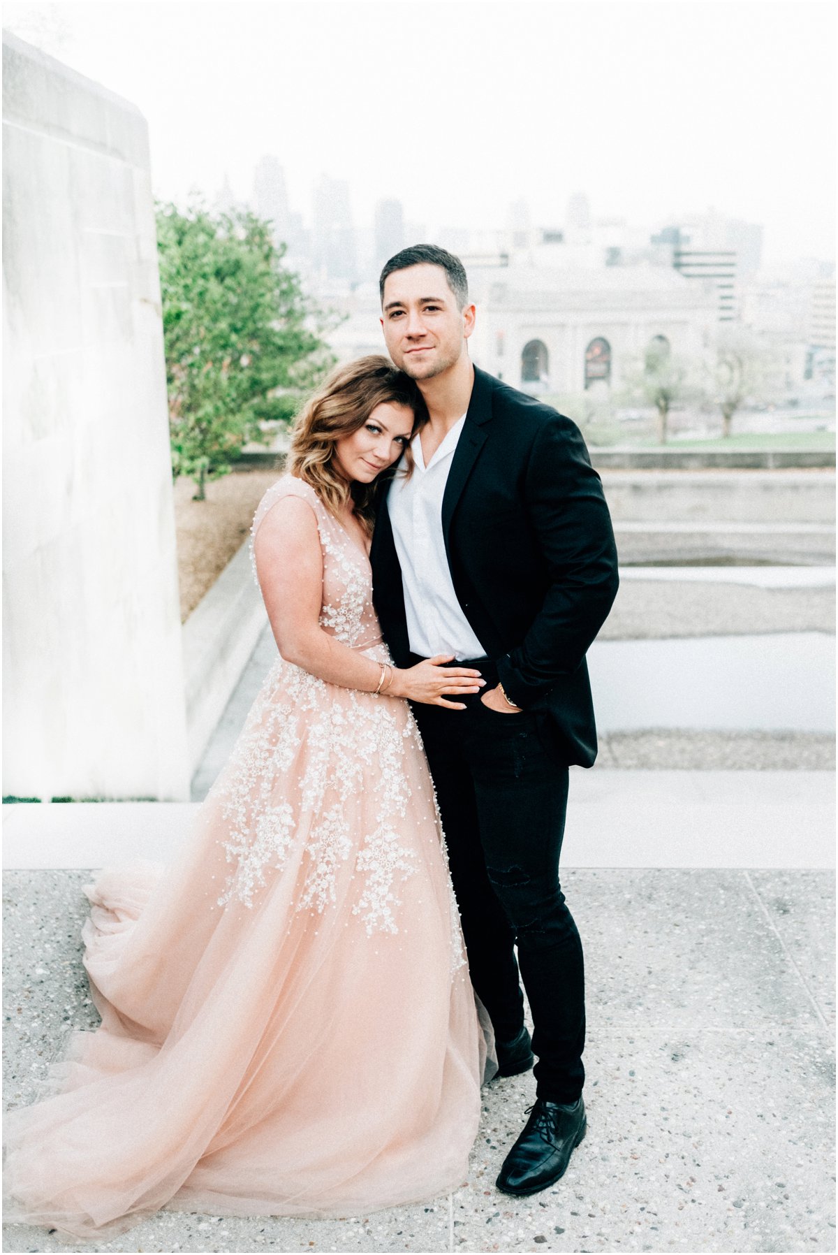Kansas-City-Engagement-Liberty-Memorial-Downtown-Marlo-Ford-Pink-Wedding-Dress