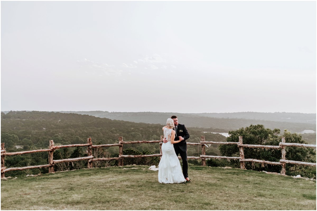 Bride and Groom Cliff Portraits Pink Wine Cranberry Navy Wedding - Dove Ridge Vineyard - Fort Worth Dallas - Wichita Wedding Photographer