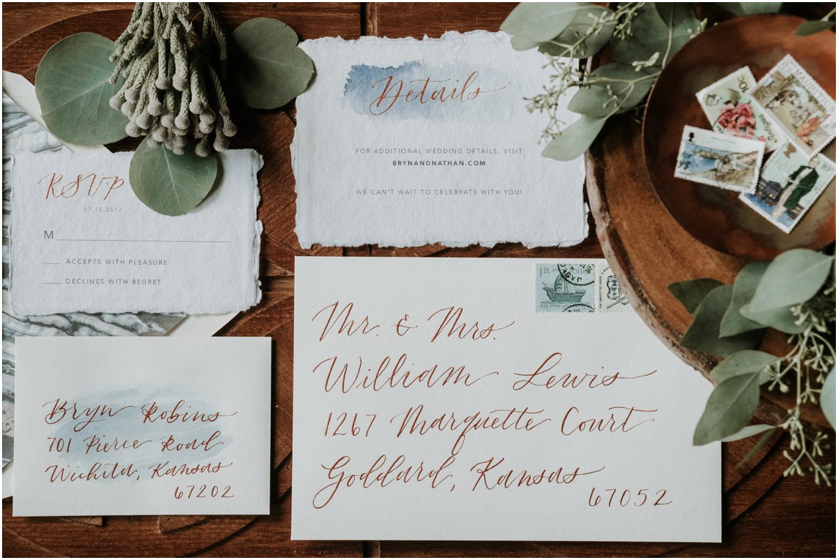 Wood and Watercolor Invitation Suite