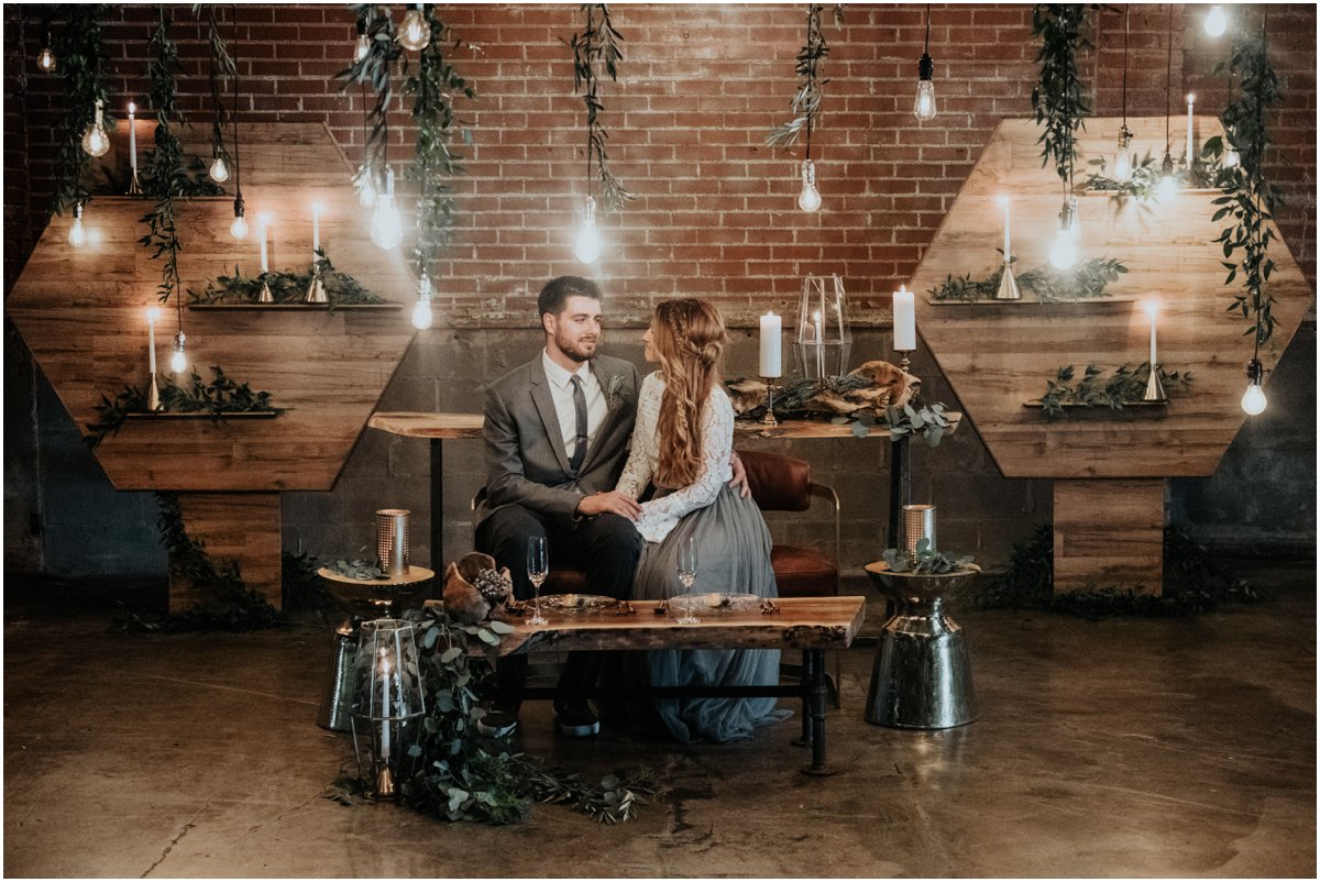 Hexagon Industrial Greenery Wedding Reception Inspiration